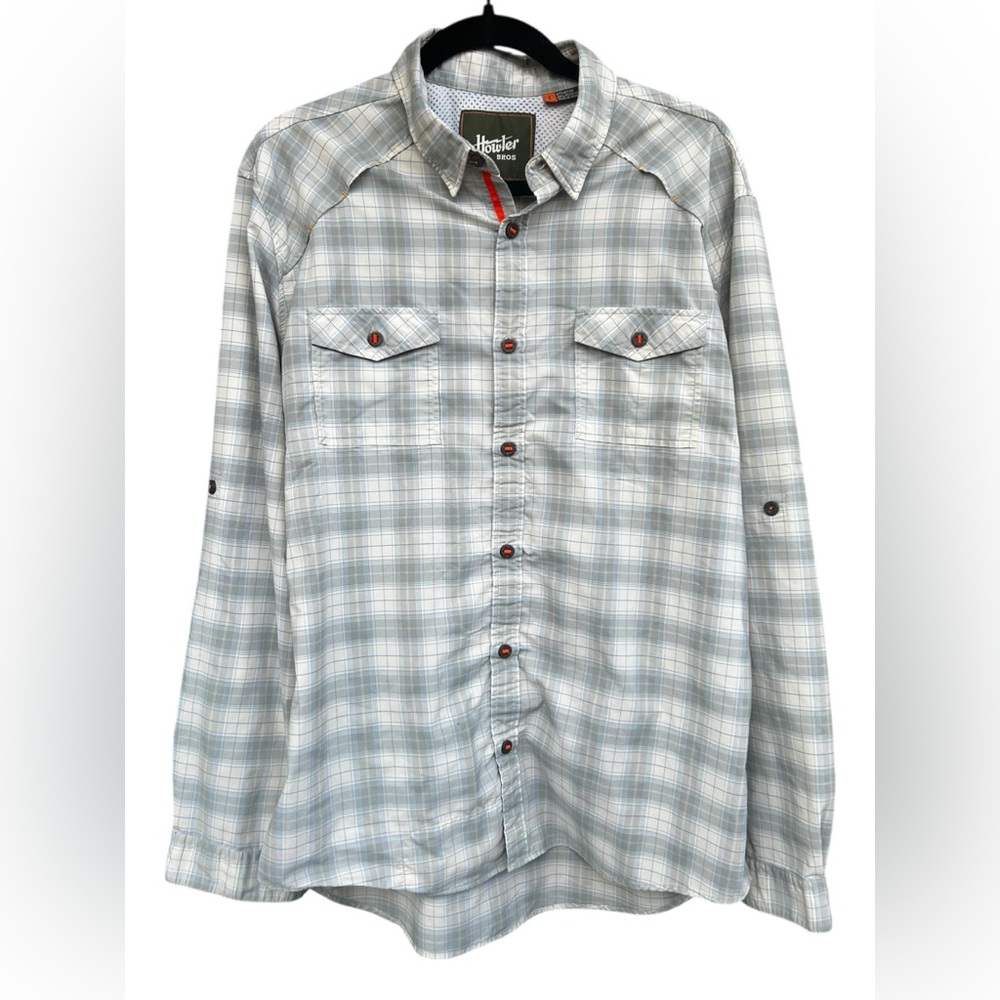 Howler Bros Men’s Long Sleeve Plaid Western Tech Shirt Size Large‎ Blue